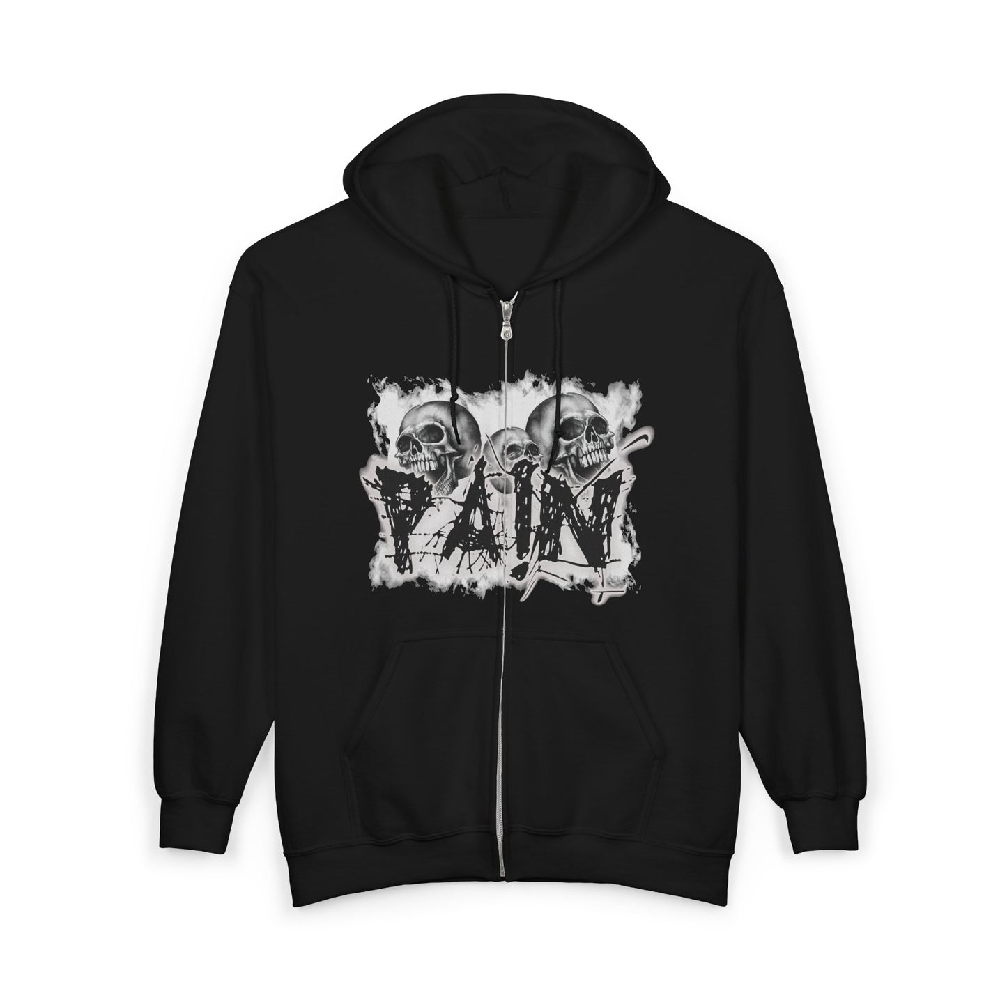 Skull Zip Hoodie — Grunge Gothic Full-Zip Sweatshirt